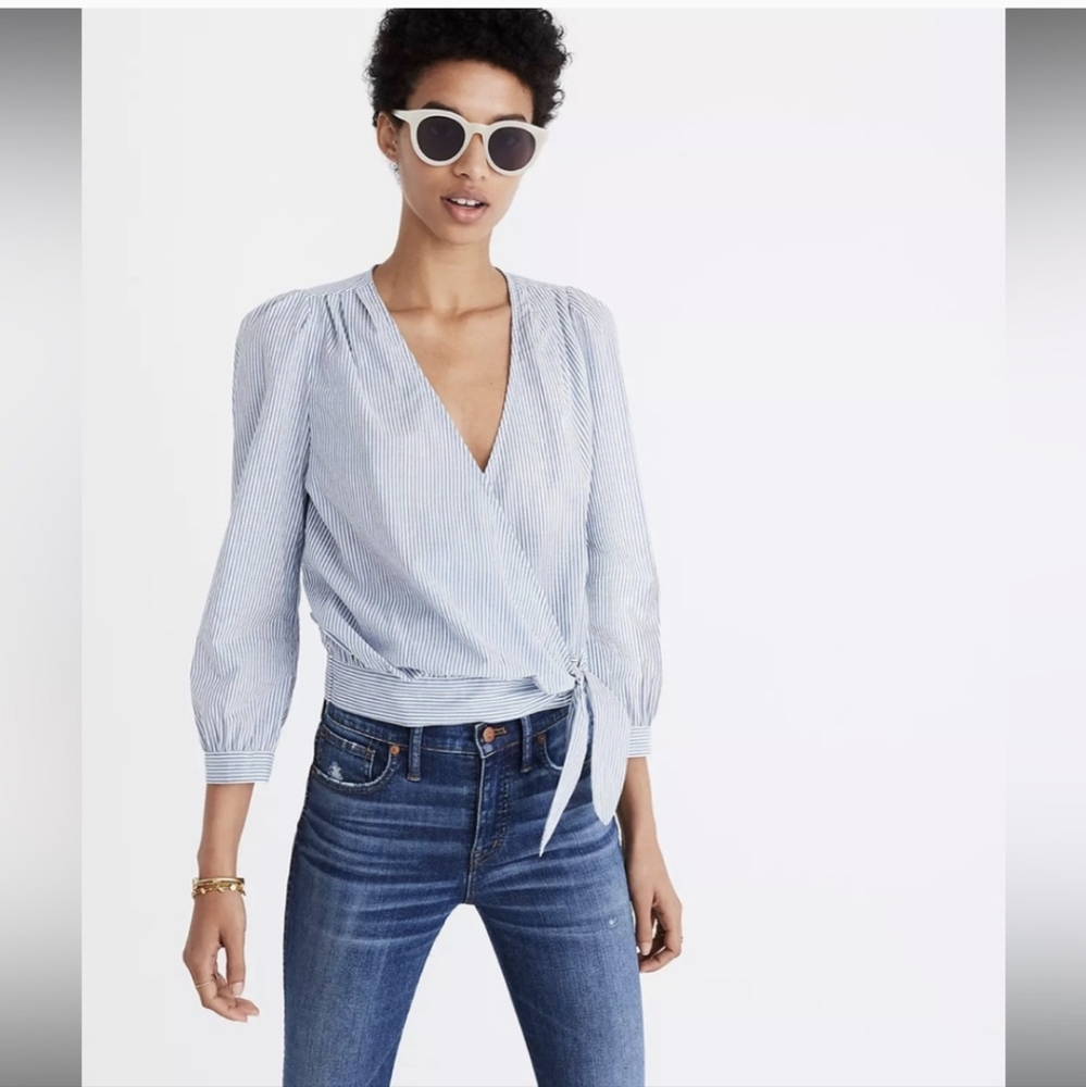 Madewell Wrap Top In Albury Stripe Size Xs - image 1